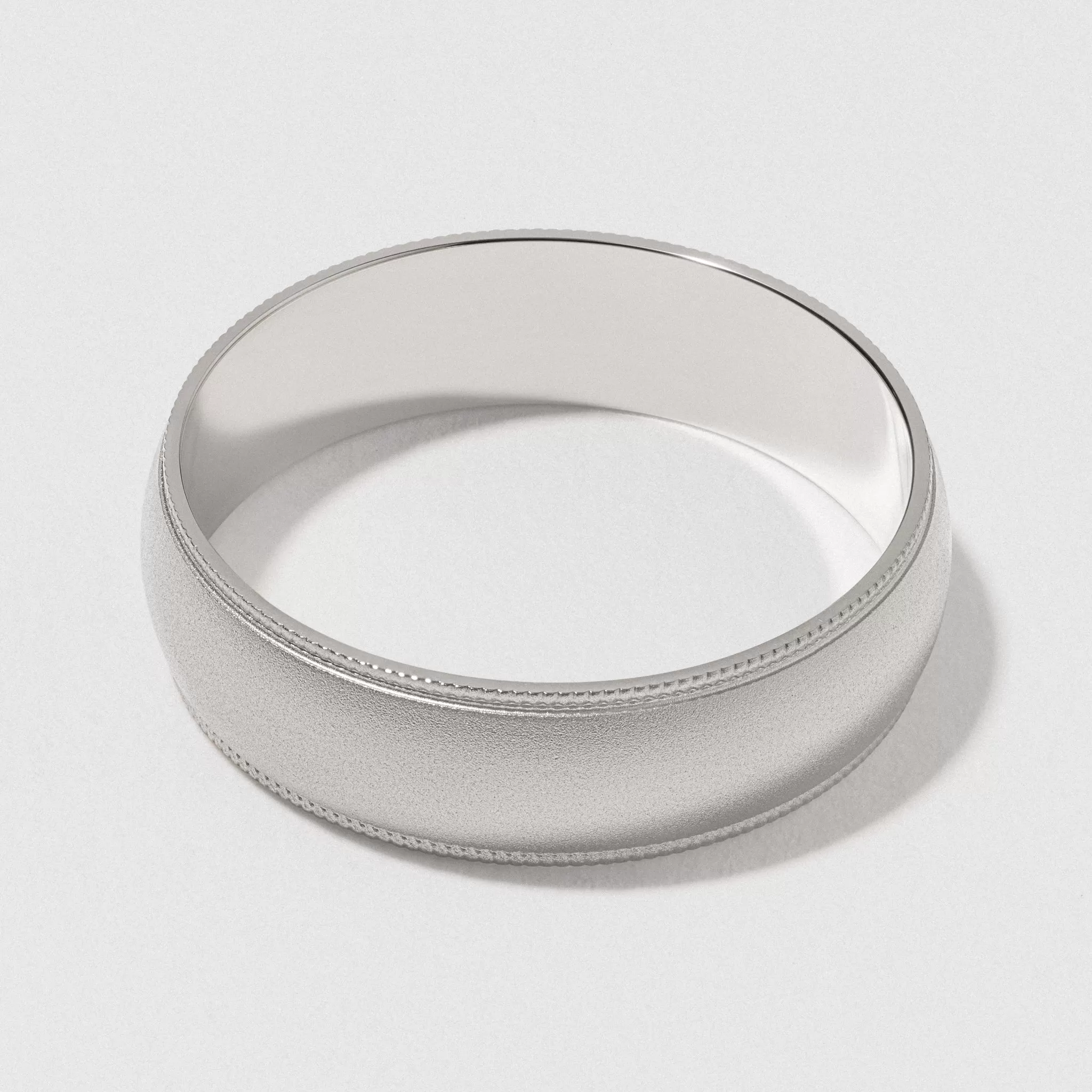 White Gold Classic Milgrain Wedding Band - Matte 6mm