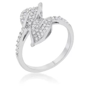 WildKlass 0.1ct CZ Rhodium Plated Leaf Wrap Ring