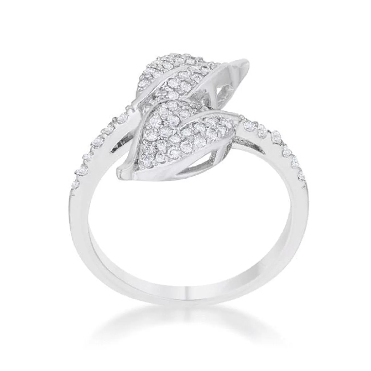 WildKlass 0.1ct CZ Rhodium Plated Leaf Wrap Ring