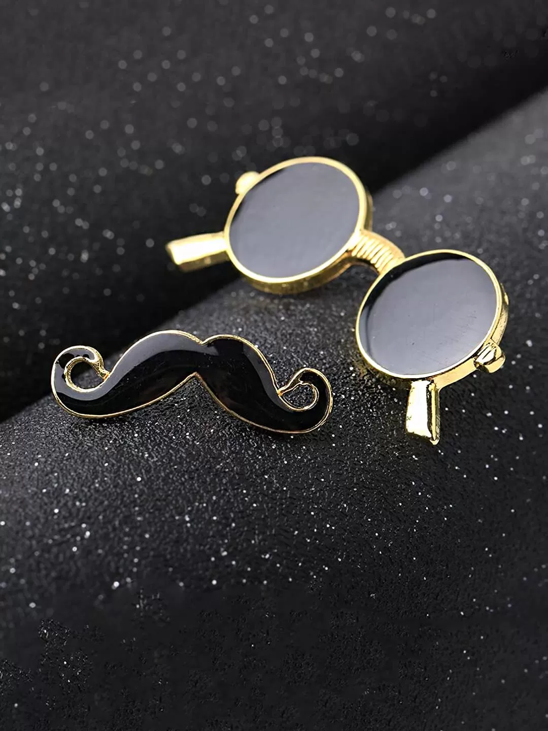 Yellow Chimes Brooch For Men and Women Gold Tone Combo Of Sunglasses and Moustache Brooch For Unisex