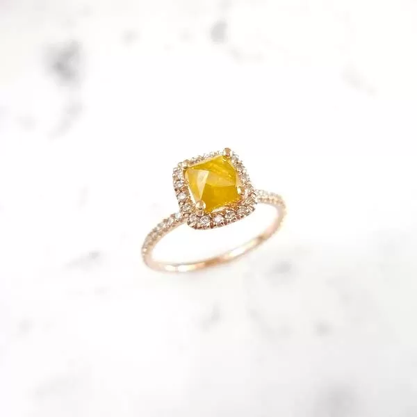 Yellow Diamond Halo Engagement Ring - Unique Diamond Engagement Ring - Yellow Diamond Ring