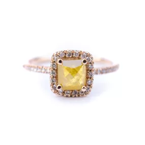 Yellow Diamond Halo Engagement Ring - Unique Diamond Engagement Ring - Yellow Diamond Ring