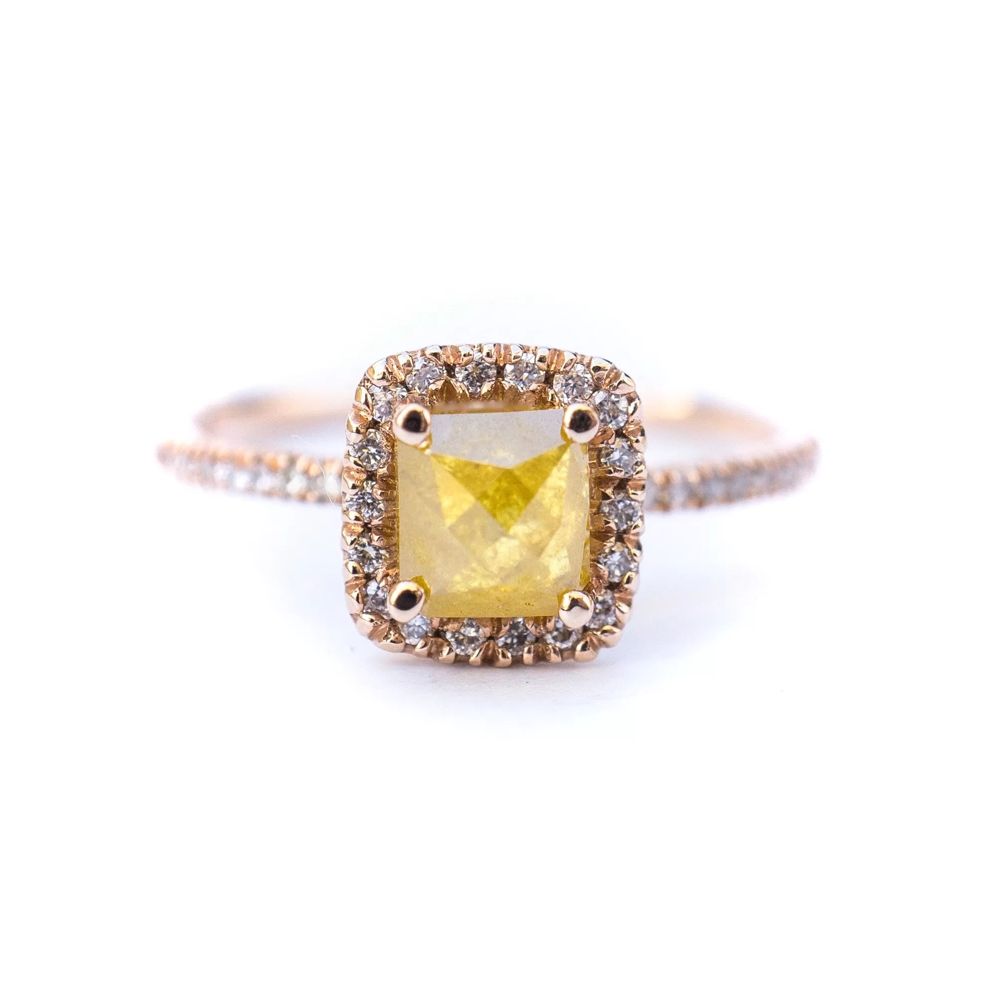 Yellow Diamond Halo Engagement Ring - Unique Diamond Engagement Ring - Yellow Diamond Ring