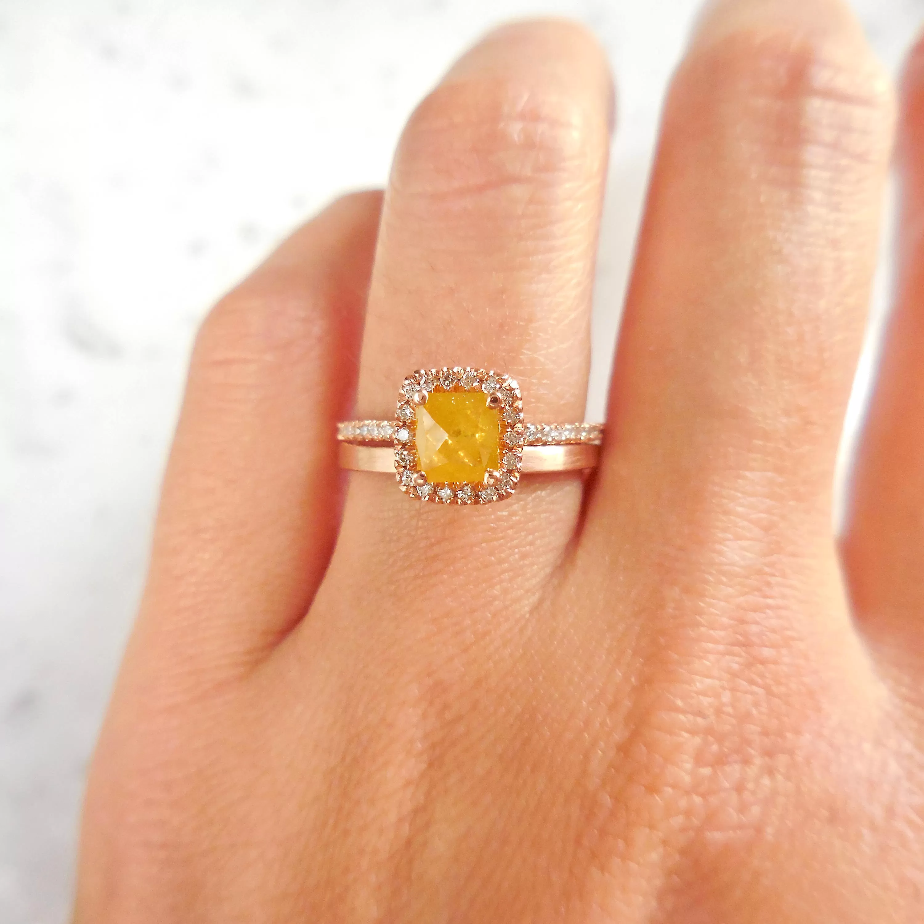 Yellow Diamond Halo Engagement Ring - Unique Diamond Engagement Ring - Yellow Diamond Ring