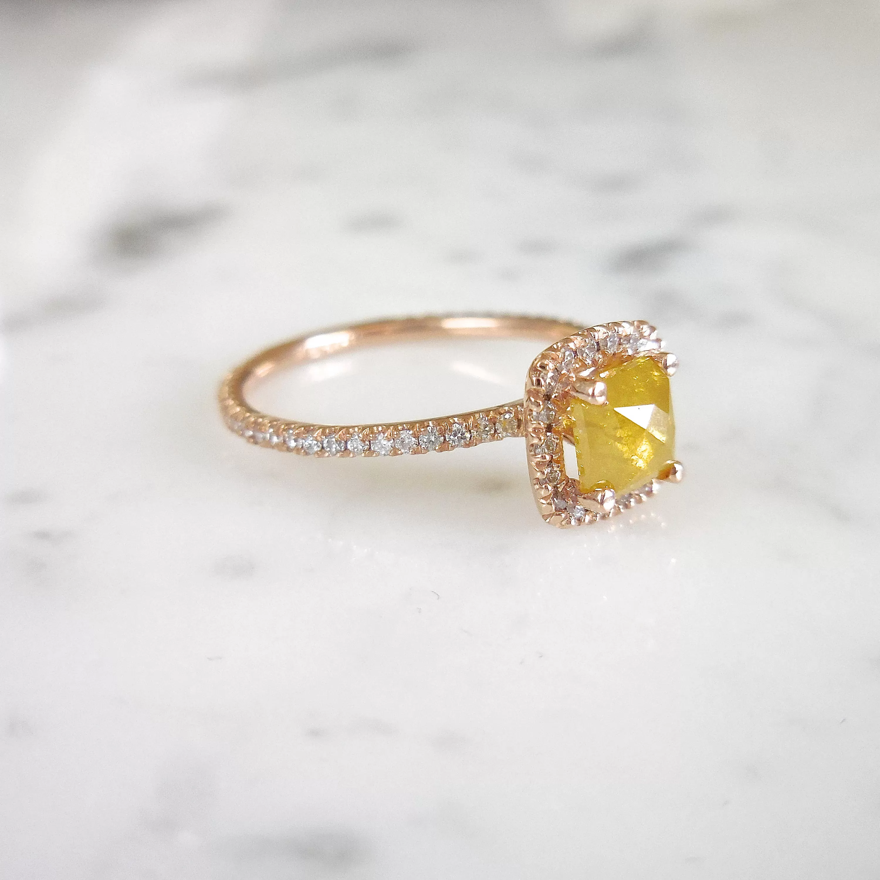 Yellow Diamond Halo Engagement Ring - Unique Diamond Engagement Ring - Yellow Diamond Ring