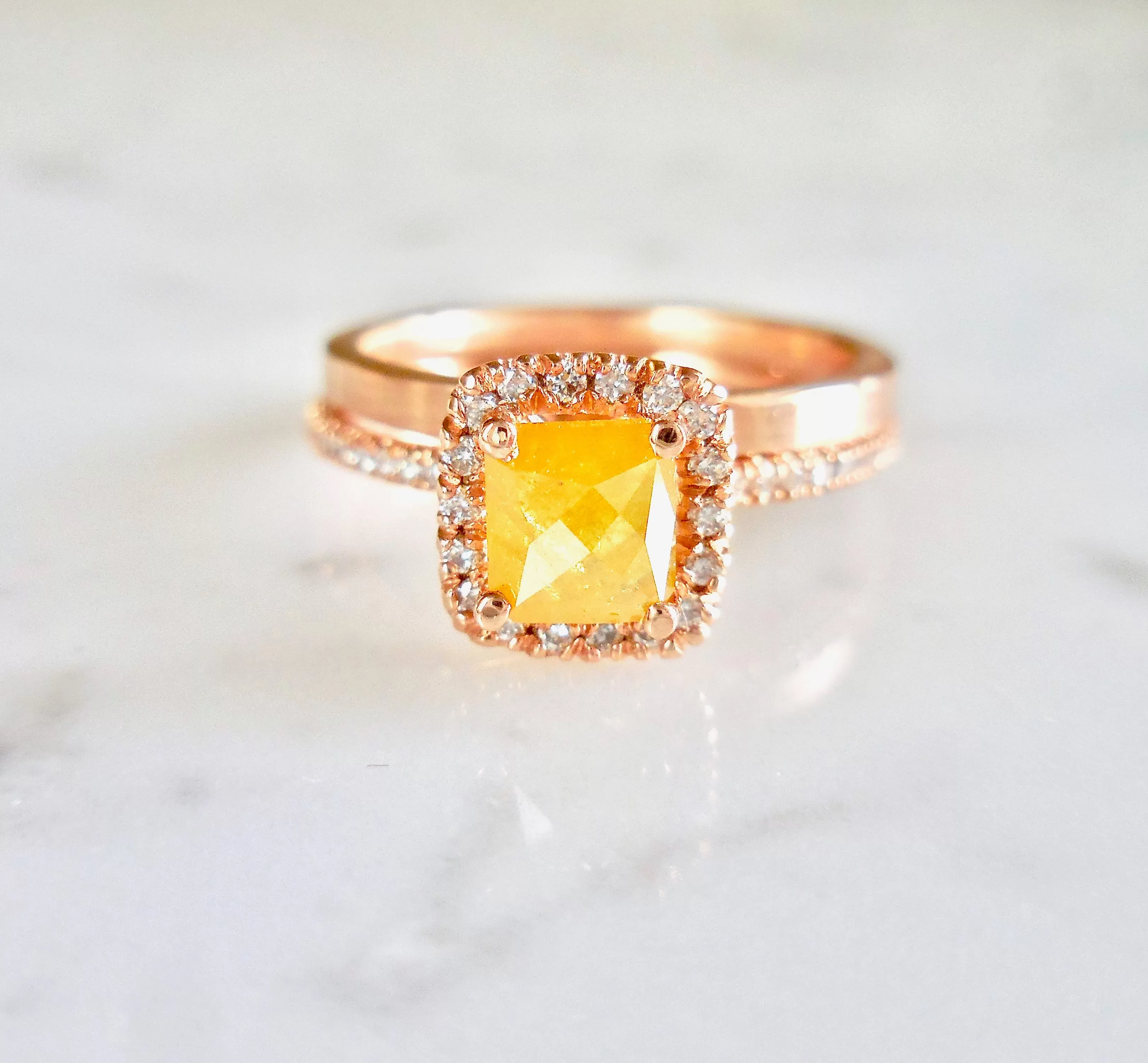 Yellow Diamond Halo Engagement Ring - Unique Diamond Engagement Ring - Yellow Diamond Ring